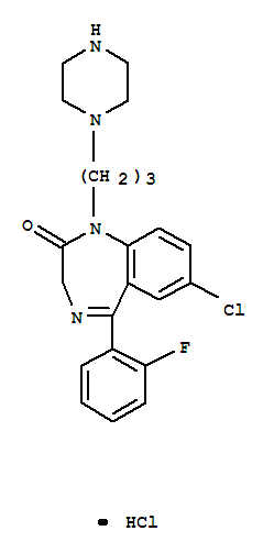 2H-1,4-Benzodiazepin-2-one, 1,3-dihydro-7-chloro-5-(o-fluorophenyl)-1-(3-(1-piperazinyl)propyl)-, hydrochloride