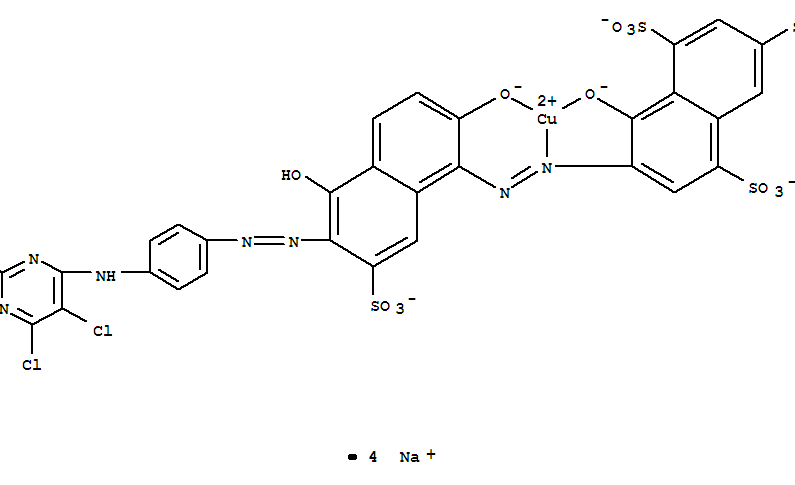 tetrasodium [7-(2,5-dihydroxy-KO2-7-sulfonato-6-[4-(2,5,6-trichloro-pyrimidin-4-ylamino)phenylazo]-(N1,N7-N)-1-naphthylazo)-8-hydroxy-KO8-naphthalene-1,3,5-trisulfonato(6-)]cuprate(II)