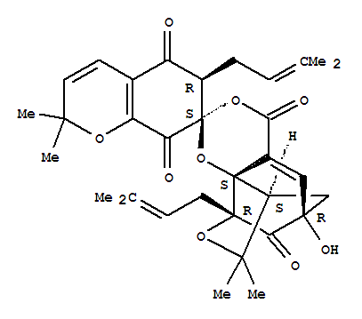 Spiro[7H-1-benzopyran-7,2'-[6,10]methanofuro[2,3-i][1,3]benzodioxin]-4',5,7',8(2H,6H,6'H,7'aH)-tetrone,9',10'-dihydro-6'-hydroxy-2,2,9',9'-tetramethyl-6,7'a-bis(3-methyl-2-buten-1-yl)-,(2'S,6R,6'R,7'aR,10'S,10'aS)-