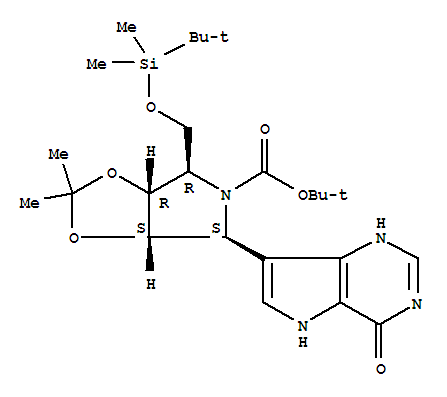 5H-1,3-Dioxolo4,5-cpyrrole-5-carboxylic acid, 4-(4,5-dihydro-4-oxo-1H-pyrrolo3,2-dpyrimidin-7-yl)-6-(1,1-dimethylethyl)dimethylsilyloxymethyltetrahydro-2,2-dimethyl-, 1,1-dimethylethyl ester, (3aS,4S,6R,6aR)-