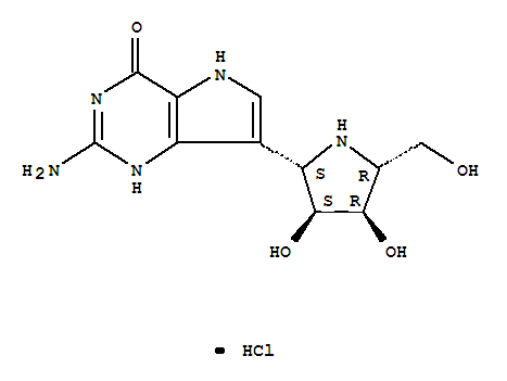 4H-Pyrrolo3,2-dpyrimidin-4-one, 2-amino-7-(2S,3S,4R,5R)-3,4-dihydroxy-5-(hydroxymethyl)-2-pyrrolidinyl-1,5-dihydro-, monohydrochloride