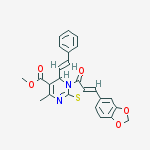 5H-Thiazolo[3,2-a]pyrimidine-6-carboxylic acid, 2-(1,3-benzodioxol-5-ylmethylene)-2,3-dihydro-7-methyl-3-oxo-5-[(E)-2-phenylethenyl]-, methyl ester, (2Z)-