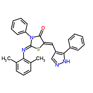 (2Z,5Z)-2-[(2,6-Dimethylphenyl)imino]-3-phenyl-5-[(3-phenyl-1H-pyrazol-4-yl)methylene]-1,3-thiazolidin-4-one
