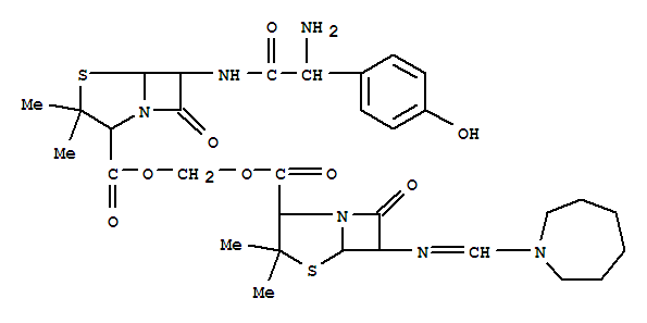 4-Thia-1-azabicyclo[3.2.0]heptane-2-carboxylicacid, 6-[[amino(4-hydroxyphenyl)acetyl]amino]-3,3-dimethyl-7-oxo-,[[[6-[[(hexahydro-1H-azepin-1-yl)methylene]amino]-3,3-dimethyl-7-oxo-4-thia-1-azabicyclo[3.2.0]hept-2-yl]carbonyl]oxy]methylester, [2S-[2a[2R*,