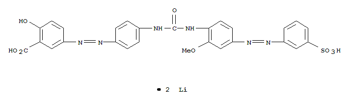 Benzoicacid,2-hydroxy-5-[2-[4-[[[[2-methoxy-4-[2-(3-sulfophenyl)diazenyl]phenyl]amino]carbonyl]amino]phenyl]diazenyl]-,lithium salt (1:2)