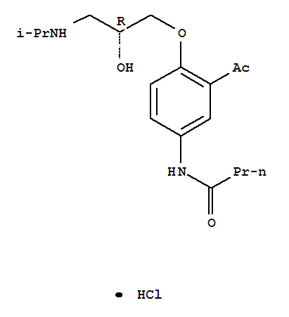 Butanamide, N-[3-acetyl-4-[(2R)-2-hydroxy-3-[(1-methylethyl)amino]propoxy]phenyl]-, monohydrochloride