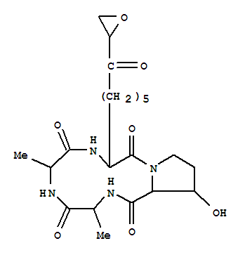 14-hydroxy-3,6-dimethyl-9-[6-(oxiran-2-yl)-6-oxohexyl]decahydropyrrolo[1,2-a][1,4,7,10]tetraazacyclododecine-1,4,7,10-tetrone molecular structure