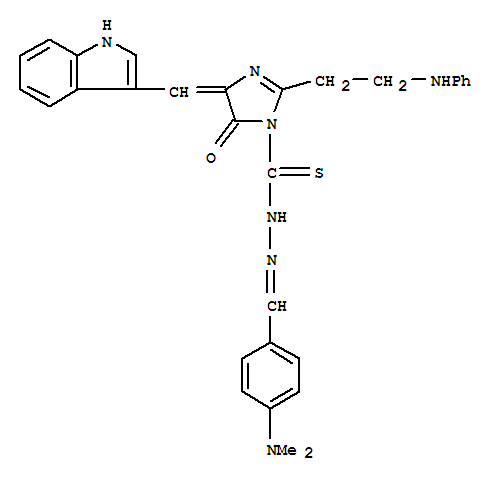 (4E)-N'-{(E)-[4-(dimethylamino)phenyl]methylidene}-4-(1H-indol-3-ylmethylidene)-5-oxo-2-[2-(phenylamino)ethyl]-4,5-dihydro-1H-imidazole-1-carbothiohydrazide molecular structure