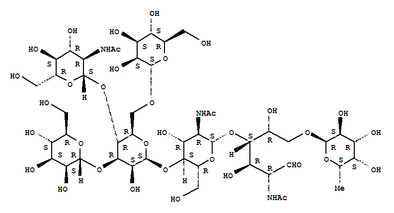 alpha-Manp(1-3)-(beta-GlcpNAc(1-4))-(alpha-Manp(1-6))-beta-Manp(1-4)-beta-GlcpNAc(1-4)-(alpha-Fucp(1-6))-GlcpNAc molecular structure