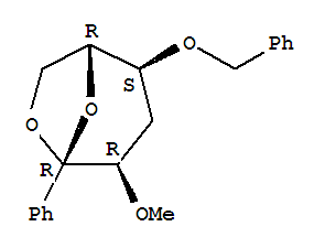 .beta.-D-ribo-Hexopyranose, 1,6-anhydro-3-deoxy-2-O-methyl-1-C-phenyl-4-O-(phenylmethyl)- molecular structure