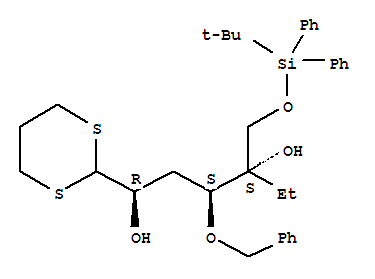 L-lyxo-Hexose, 3-deoxy-6-O-(1,1-dimethylethyl)diphenylsilyl-5-C-ethyl-4-O-(phenylmethyl)-, cyclic 1,3-propanediyl dithioacetal molecular structure