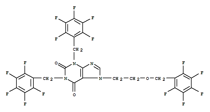 N1,N3-bis(pentafluorobenzyl)-N7-(2-(pentafluorobenzyloxy)ethyl)xanthine molecular structure