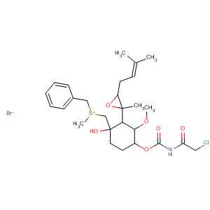 Sulfonium,[[4-[[[(chloroacetyl)amino]carbonyl]oxy]-1-hydroxy-3-methoxy-2-[2-methyl-3-(3-methyl-2-butenyl)oxiranyl]cyclohexyl]methyl]methyl(phenylmethyl)-,bromide molecular structure