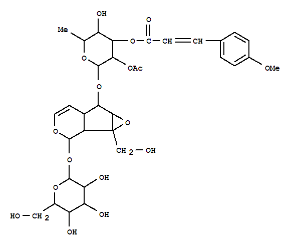 b-D-Glucopyranoside,(1aS,1bS,2R,5aR,6S,6aS)-6-[[2-O-acetyl-6-deoxy-3-O-[(2E)-3-(4-methoxyphenyl)-1-oxo-2-propen-1-yl]-a-L-mannopyranosyl]oxy]-1a,1b,2,5a,6,6a-hexahydro-1a-(hydroxymethyl)oxireno[4,5]cyclopenta[1,2-c]pyran-2-yl