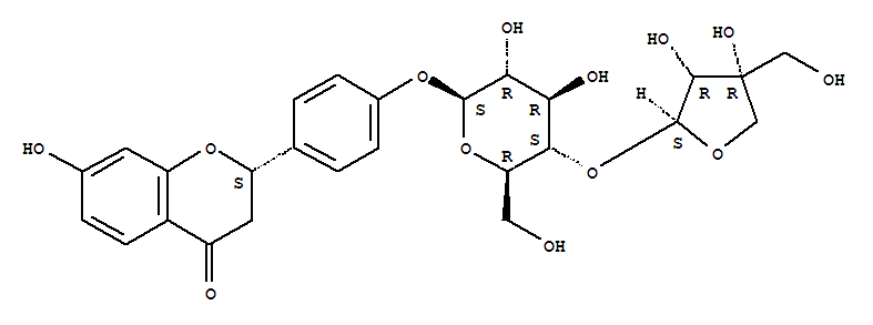 4H-1-Benzopyran-4-one,2-[4-[(4-O-D-apio-b-D-furanosyl-b-D-glucopyranosyl)oxy]phenyl]-2,3-dihydro-7-hydroxy-, (S)- molecular structure