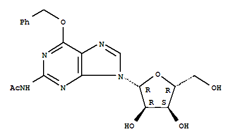 N-acetyl-6-(benzyloxy)-9-(beta-D-ribofuranosyl)-9H-purin-2-amine molecular structure