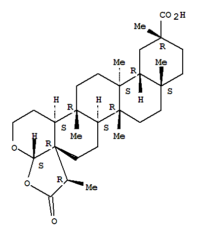 2H,3aH-Chryseno[2,1-c]furo[2,3-b]pyran-13-carboxylicacid, eicosahydro-6,8b,10a,13,14b,16a-hexamethyl-5-oxo-, [3aS-(3aa,6a,6aS*,8ab,8ba,10aa,13b,14aa,14bb,16aa,16bb)]- molecular structure