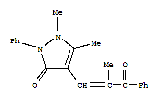 1,5-dimethyl-4-[(1E)-2-methyl-3-oxo-3-phenylprop-1-en-1-yl]-2-phenyl-1,2-dihydro-3H-pyrazol-3-one molecular structure