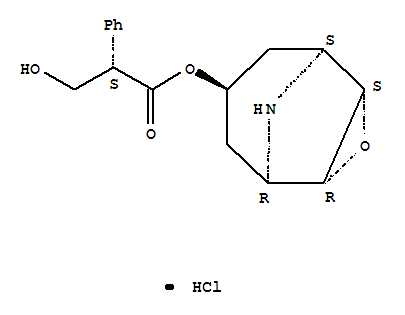 (1R,4S,5S)-3-oxa-9-azatricyclo[3.3.1.0~2,4~]non-7-yl (2S)-3-hydroxy-2-phenylpropanoate hydrochloride molecular structure