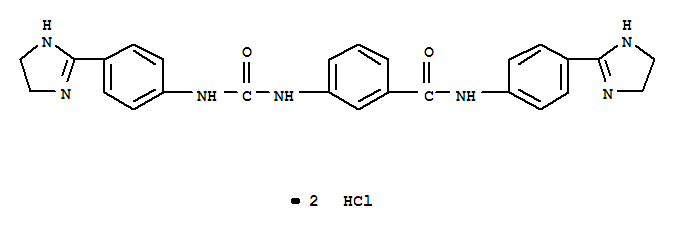 Benzamide,N-[4-(4,5-dihydro-1H-imidazol-2-yl)phenyl]-3-[[[[4-(4,5-dihydro-1H-imidazol-2-yl)phenyl]amino]carbonyl]amino]-,hydrochloride (1:2) molecular structure