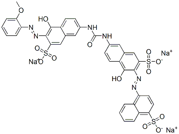 trisodium 4-[[6-[[[[6-[(o-anisyl)azo]-5-hydroxy-7-sulphonato-2-naphthyl]amino]carbonyl]amino]-1-hydroxy-3-sulphonato-2-naphthyl]azo]naphthalene-1-sulphonate molecular structure