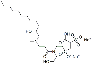 disodium 4-[2-[[3-[(2-hydroxydodecyl)methylamino]-1-oxopropyl](2-hydroxyethyl)amino]ethyl] 2-sulphonatosuccinate molecular structure
