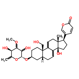 (3beta,5beta,8xi,9xi)-3-[(6-deoxy-3-O-methyl-beta-D-glycero-hexopyranosyl)oxy]-14,19-dihydroxybufa-20,22-dienolide molecular structure