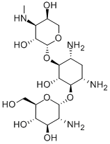 4-O-(2-Amino-2-deoxy-α-D-glucopyranosyl)-6-O-(3-deoxy-3-methylamino-β-L-arabinopyranosyl)-2-deoxy-D-streptamine molecular structure