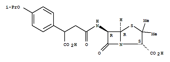 (2S,5R,6R)-6-({3-carboxy-3-[4-(1-methylethoxy)phenyl]propanoyl}amino)-3,3-dimethyl-7-oxo-4-thia-1-azabicyclo[3.2.0]heptane-2-carboxylic acid molecular structure