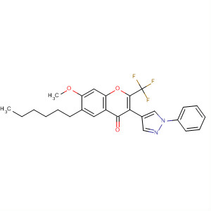 4H-1-Benzopyran-4-one,6-hexyl-7-methoxy-3-(1-phenyl-1H-pyrazol-4-yl)-2-(trifluoromethyl)- molecular structure