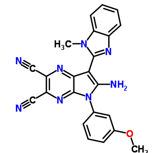 6-amino-5-(3-methoxyphenyl)-7-(1-methyl-1H-benzimidazol-2-yl)-5H-pyrrolo[2,3-b]pyrazine-2,3-dicarbonitrile molecular structure