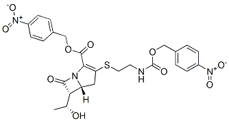 (4-nitrophenyl)methyl [5R-[5alpha,6alpha(R*)]]-6-(1-hydroxyethyl)-3-[[2-[[[(4-nitrophenyl)methoxy]carbonyl]amino]ethyl]thio]-7-oxo-1-azabicyclo[3.2.0]hept-2-ene-2-carboxylate molecular structure