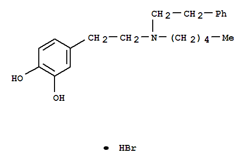 4-{2-[pentyl(2-phenylethyl)amino]ethyl}benzene-1,2-diol hydrobromide molecular structure