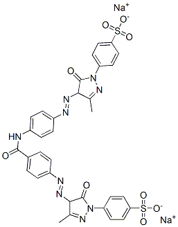 disodium p-[4-[[4-[[4-[[4,5-dihydro-3-methyl-5-oxo-1-(4-sulphonatophenyl)-1H-pyrazol-4-yl]azo]benzoyl]amino]phenyl]azo]-4,5-dihydro-3-methyl-5-oxo-1H-pyrazol-1-yl]benzenesulphonate molecular structure