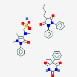 sodium; 4-butyl-1,2-diphenyl-pyrazolidine-3,5-dione; [(1,5-dimethyl-3-oxo-2-phenyl-pyrazol-4-yl)-methyl-amino]methanesulfonate; 5-ethyl-5-phenyl-hexahydropyrimidine-2,4,6-trione