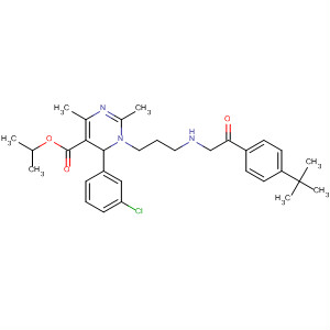 5-Pyrimidinecarboxylic acid,6-(3-chlorophenyl)-1-[3-[[4-(1,1-dimethylethyl)benzoyl]methylamino]propyl]-1,6-dihydro-2,4-dimethyl-, 1-methylethyl ester, (6S)- molecular structure