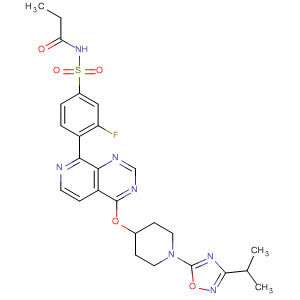 Propanamide,N-[[3-fluoro-4-[4-[[1-[3-(1-methylethyl)-1,2,4-oxadiazol-5-yl]-4-piperidinyl]oxy]pyrido[3,4-d]pyrimidin-8-yl]phenyl]sulfonyl]- molecular structure