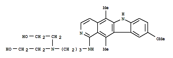 2,2'-({3-[(9-methoxy-5,11-dimethyl-6H-pyrido[4,3-b]carbazol-1-yl)amino]propyl}imino)diethanol molecular structure