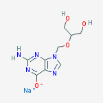 6H-Purin-6-one, 1,9-dihydro-2-amino-9-((2-hydroxy-1-(hydroxymethyl)ethoxy)methyl)-, monosodium salt molecular structure