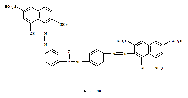 trisodium 5-amino-3-[[4-[[4-[(2-amino-8-hydroxy-6-sulphonato-1-naphthyl)azo]benzoyl]amino]phenyl]azo]-4-hydroxynaphthalene-2,7-disulphonate molecular structure