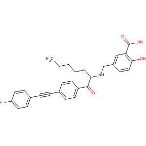 Benzoic acid,5-[[[4-[(4-fluorophenyl)ethynyl]benzoyl]hexylamino]methyl]-2-hydroxy- molecular structure