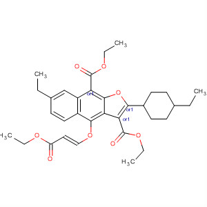 Naphtho[2,3-b]furan-3,9-dicarboxylic acid,4-[[(1E)-3-ethoxy-3-oxo-1-propenyl]oxy]-7-ethyl-2-(4-ethylphenyl)-2,3,9,9a-tetrahydro-, diethyl ester, (2R,3S,9R)-rel- molecular structure