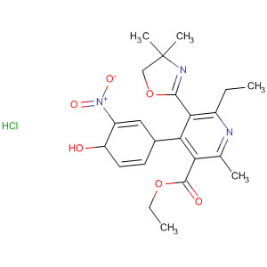 3-Pyridinecarboxylic acid,5-(4,5-dihydro-4,4-dimethyl-2-oxazolyl)-6-ethyl-1,4-dihydro-4-(4-hydroxy-3-nitrophenyl)-2-methyl-, ethyl ester, monohydrochloride molecular structure