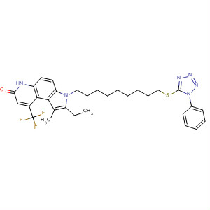 7H-Pyrrolo[3,2-f]quinolin-7-one,2-ethyl-3,6-dihydro-1-methyl-3-[9-[(1-phenyl-1H-tetrazol-5-yl)thio]nonyl]-9-(trifluoromethyl)- molecular structure