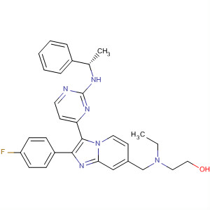 Ethanol,2-[ethyl[[2-(4-fluorophenyl)-3-[2-[[(1S)-1-phenylethyl]amino]-4-pyrimidinyl]imidazo[1,2-a]pyridin-7-yl]methyl]amino]- molecular structure