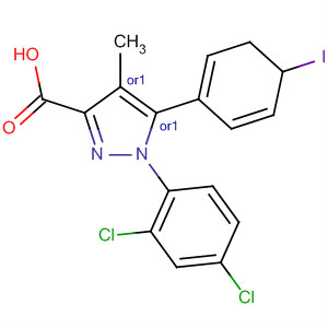 1H-Pyrazole-3-carboxylic acid,1-(2,4-dichlorophenyl)-4,5-dihydro-5-(4-iodophenyl)-4-methyl-,(4R,5S)-rel- molecular structure