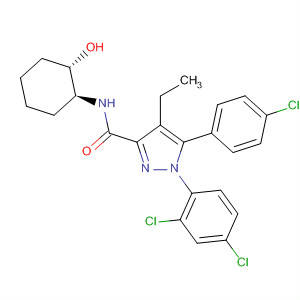 1H-Pyrazole-3-carboxamide,5-(4-chlorophenyl)-1-(2,4-dichlorophenyl)-4-ethyl-4,5-dihydro-N-[(1S,2S)-2-hydroxycyclohexyl]-, (4R,5R)- molecular structure