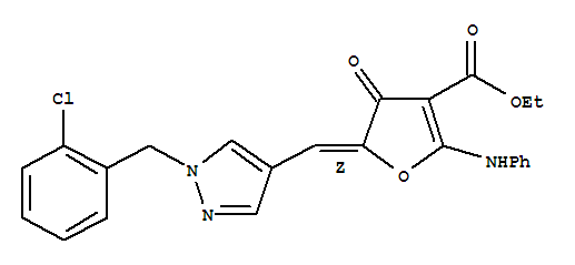 3-Furancarboxylic  acid,  5-[[1-[(2-chlorophenyl)methyl]-1H-pyrazol-4-yl]methylene]-4,5-dihydro-4-oxo-2-(phenylamino)-,  ethyl  ester,  (5Z)-